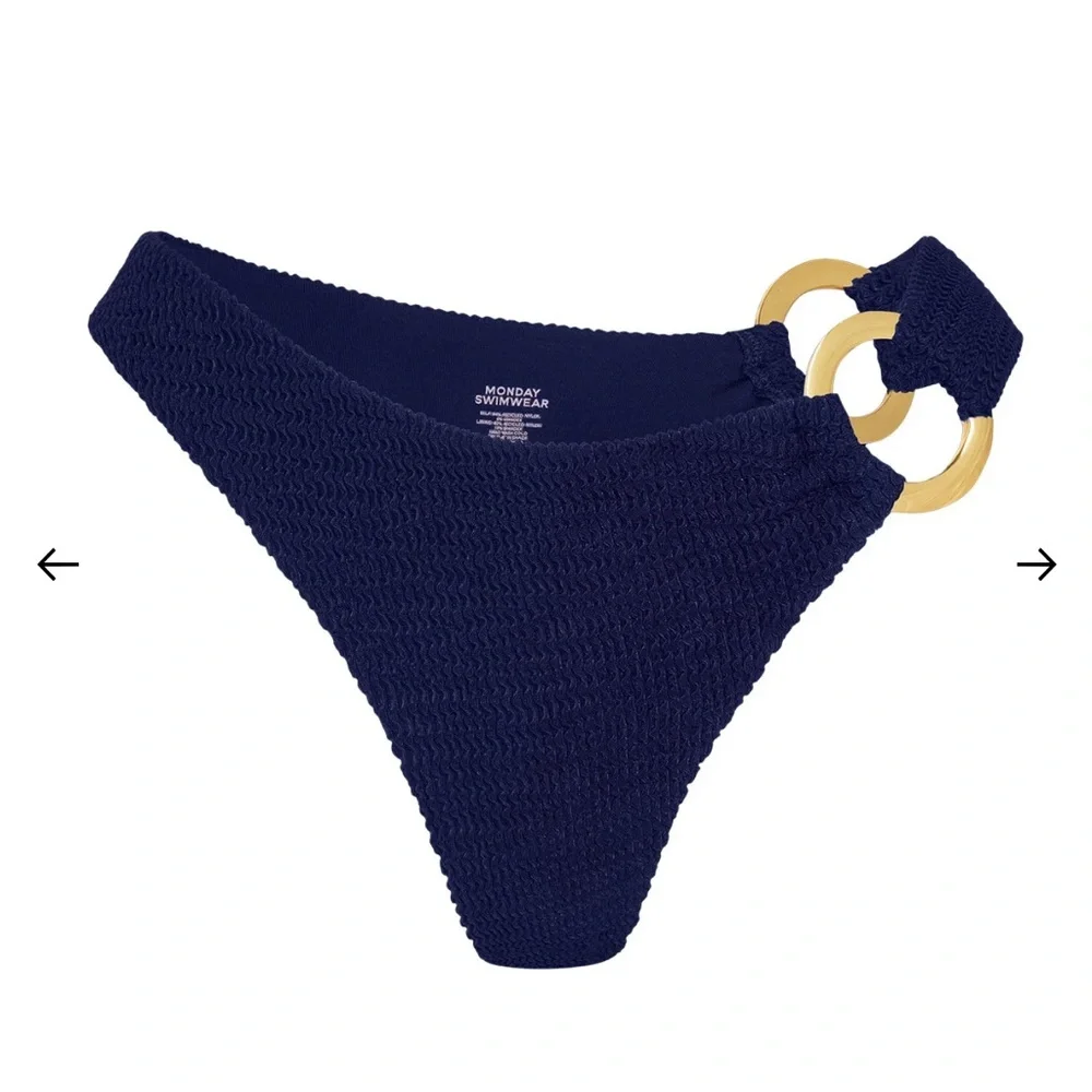 Monday Swimwear Midnight Blue Bikini with Gold Accents - Top & Bottom, NWT